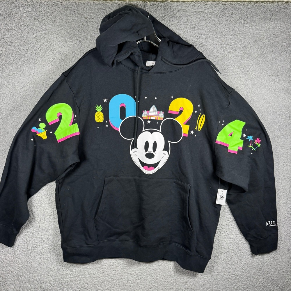 NWT Disney Aulani‎ Resort Hawaii 2024 Mickey Mouse Black Hoodie Mens XL Pullover